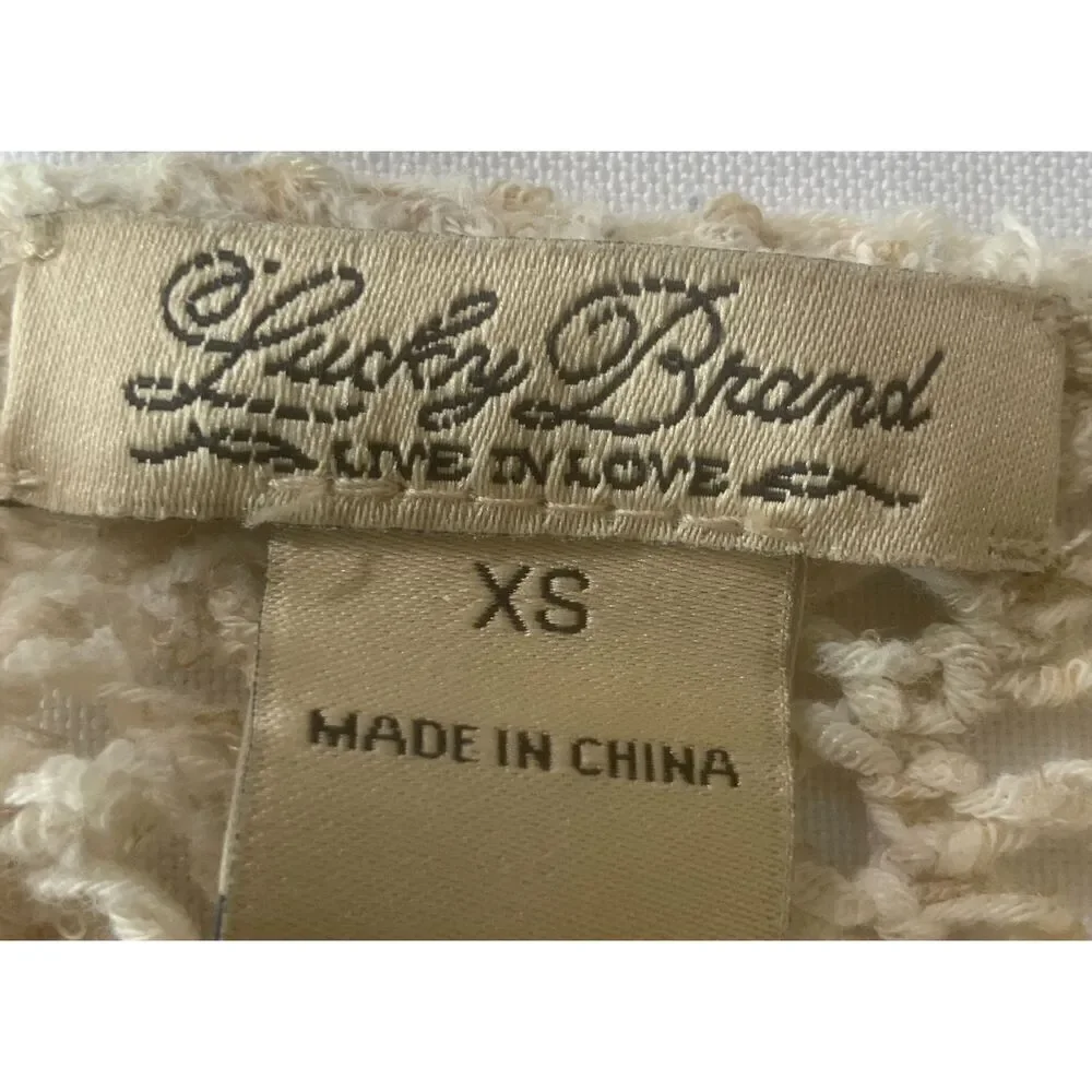 Lucky Brand‎ Beige Open-Knit Long Sleeve V-Neck Pullover Sweater Size XS